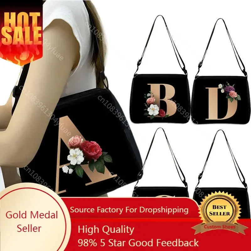 

26 Flower Letter Shoulder Bag Simpl Designer Handbags Shoulder Canvas Shopping A - Z Alphabet Messenger Bag Party handbag