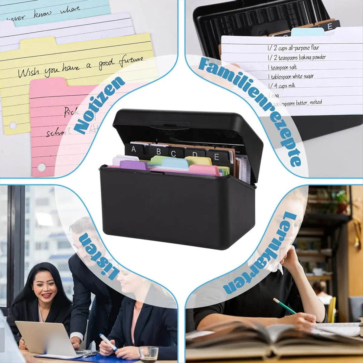 Index Card Holder Set,Index Box with 230 Assorted , Colourful Lined, 6 Rings and Stickers Perfect for School-A07G