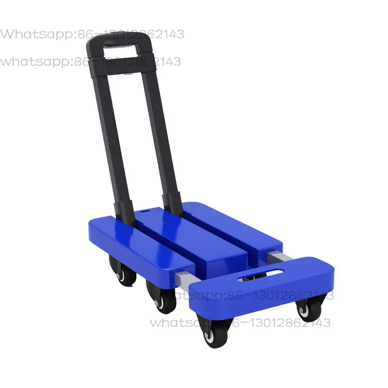6-Wheel Retractable Foldable Flatbed Trolley, Thick Silent Cargo Pull Cart for Home Stall Goods Handling