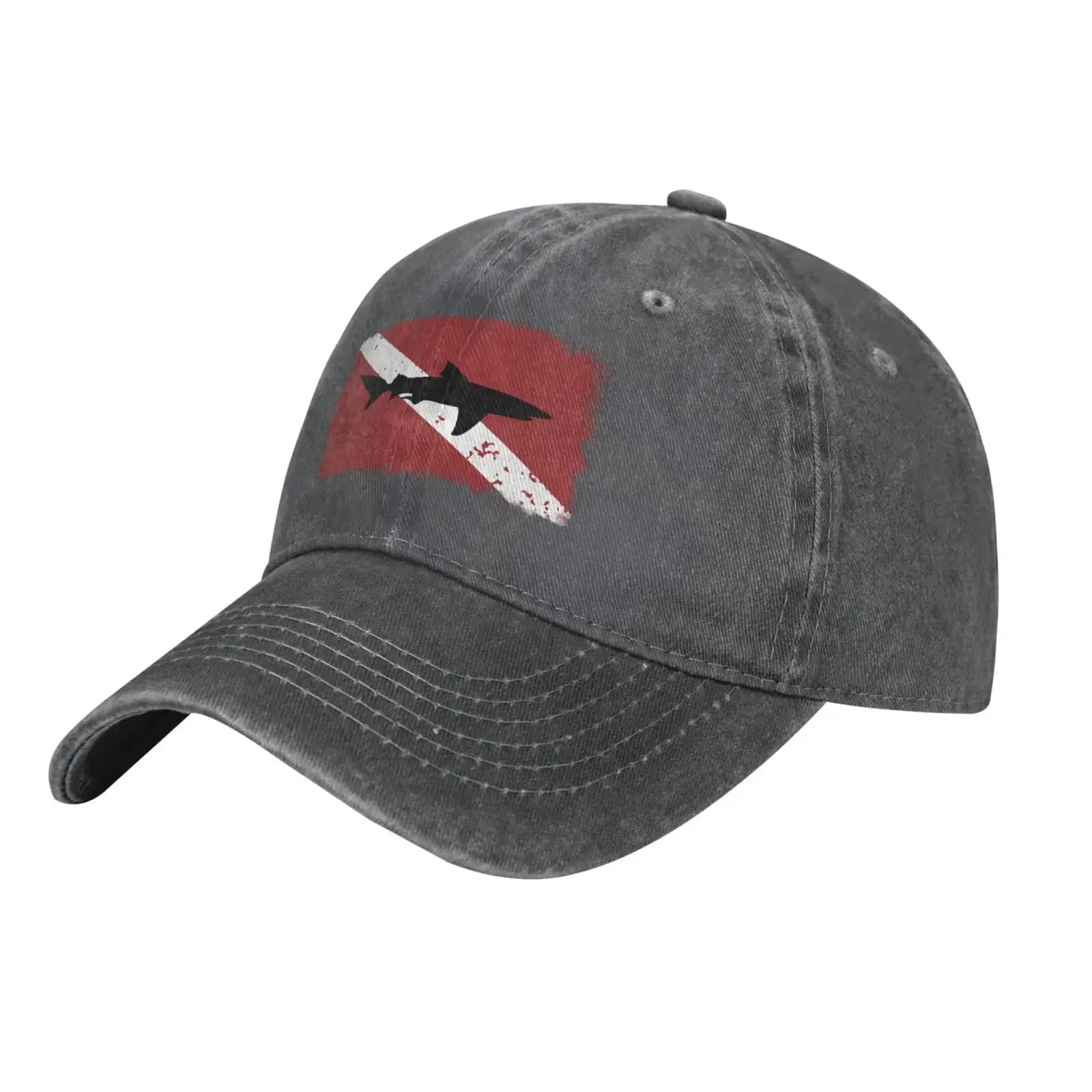 Vintage Shark Scuba Dive Flag Hat Vintage Washed Distressed Cotton Dad Hat Baseball Cap Adjustable Polo Trucker Unisex Style