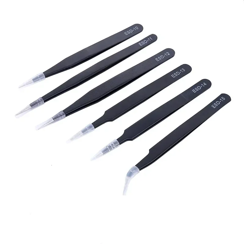 

5pc ESD Industrial Tweezers Precision Maintenance Repair Sets Electronics Anti-static laboratory Curved Straight Tip Hand Tool