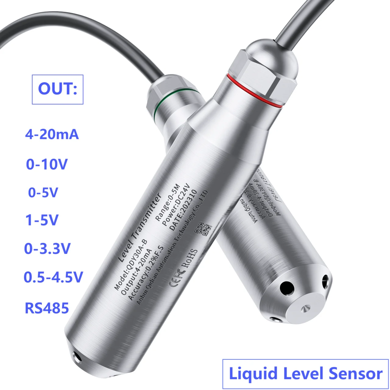 

0-5V Water Level Sensor 4-20mA 0-10V RS485 Level Transducer 0-5m Liquid Level Sensor Transmitter DC24V Level Sensor Probe