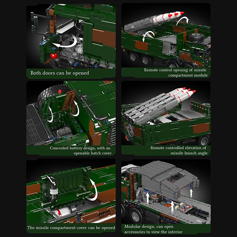 Molde rei 20044/20045 carro técnico brinquedos caixa motorizada-estilo 8x4 míssil veículo construção tijolo conjunto crianças presente de natal