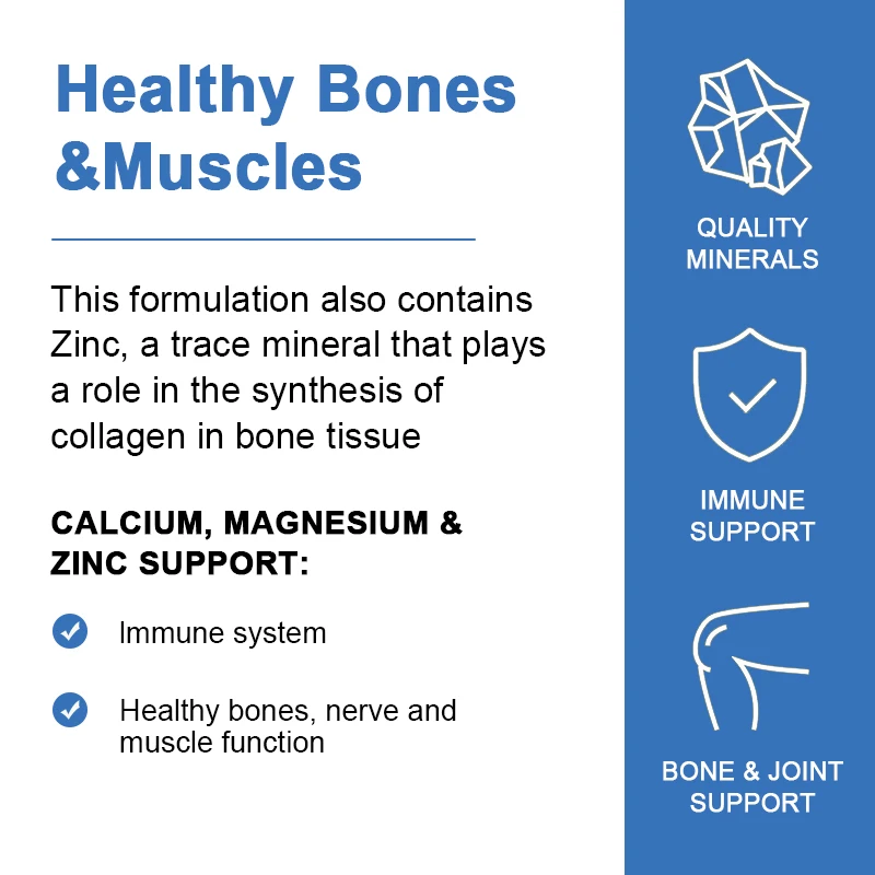 Calcium Magnesium Zinc Supplement, with Cal & Mag Citrate, Strong Bones & Teeth Support, Easy to Swallow Capsules