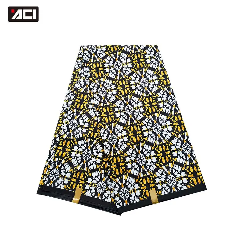 ACI Polyester Wax African Print Fabric Pagne Africain Veritable Real Wax Block Prints Fabric 6 Yards/Piece For Wedding Dress