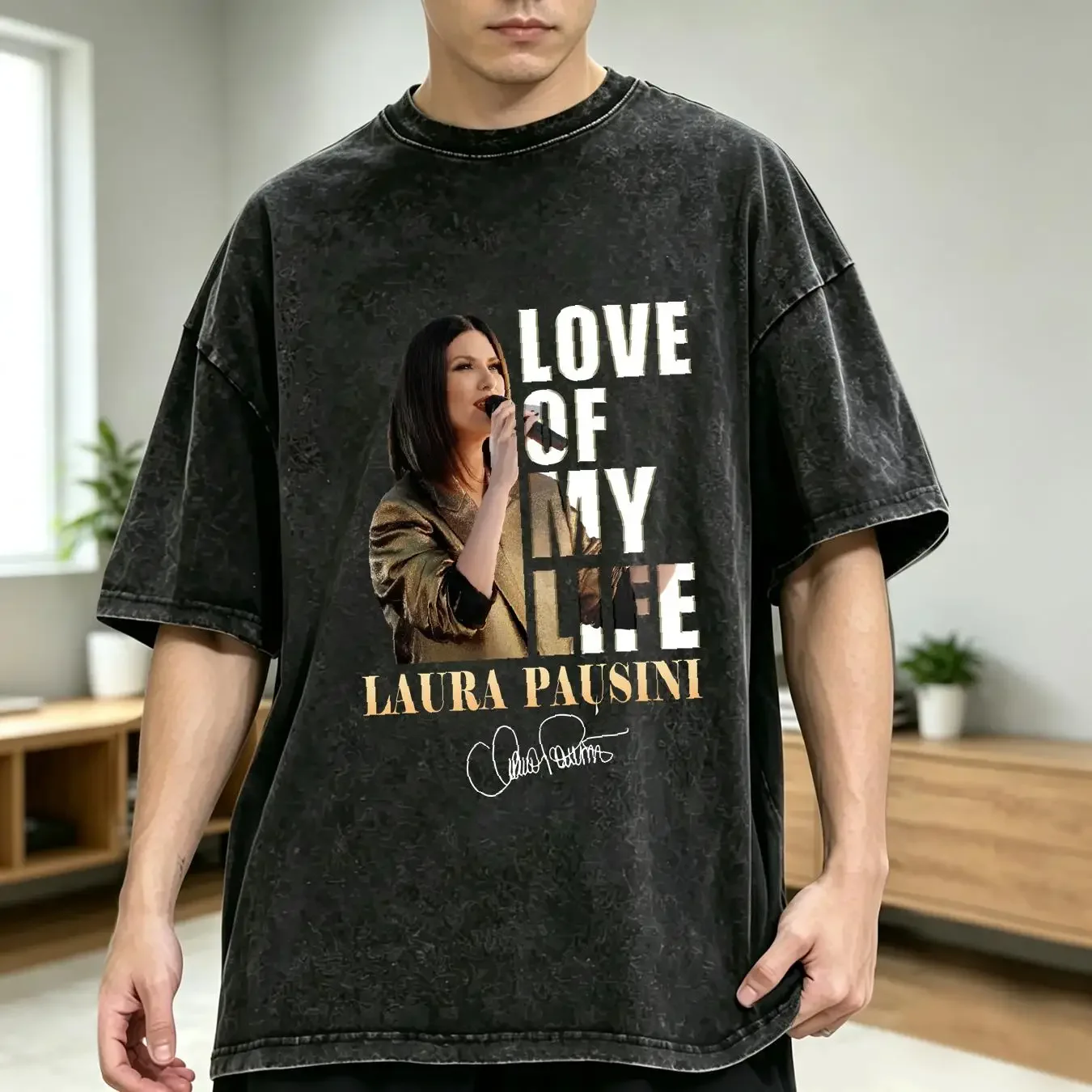 washed T Shirt LOVE OF MY LIFE LAURA PAUSINI vintage Washed fashion Breathable Casual Comfortable Unisex Stylish