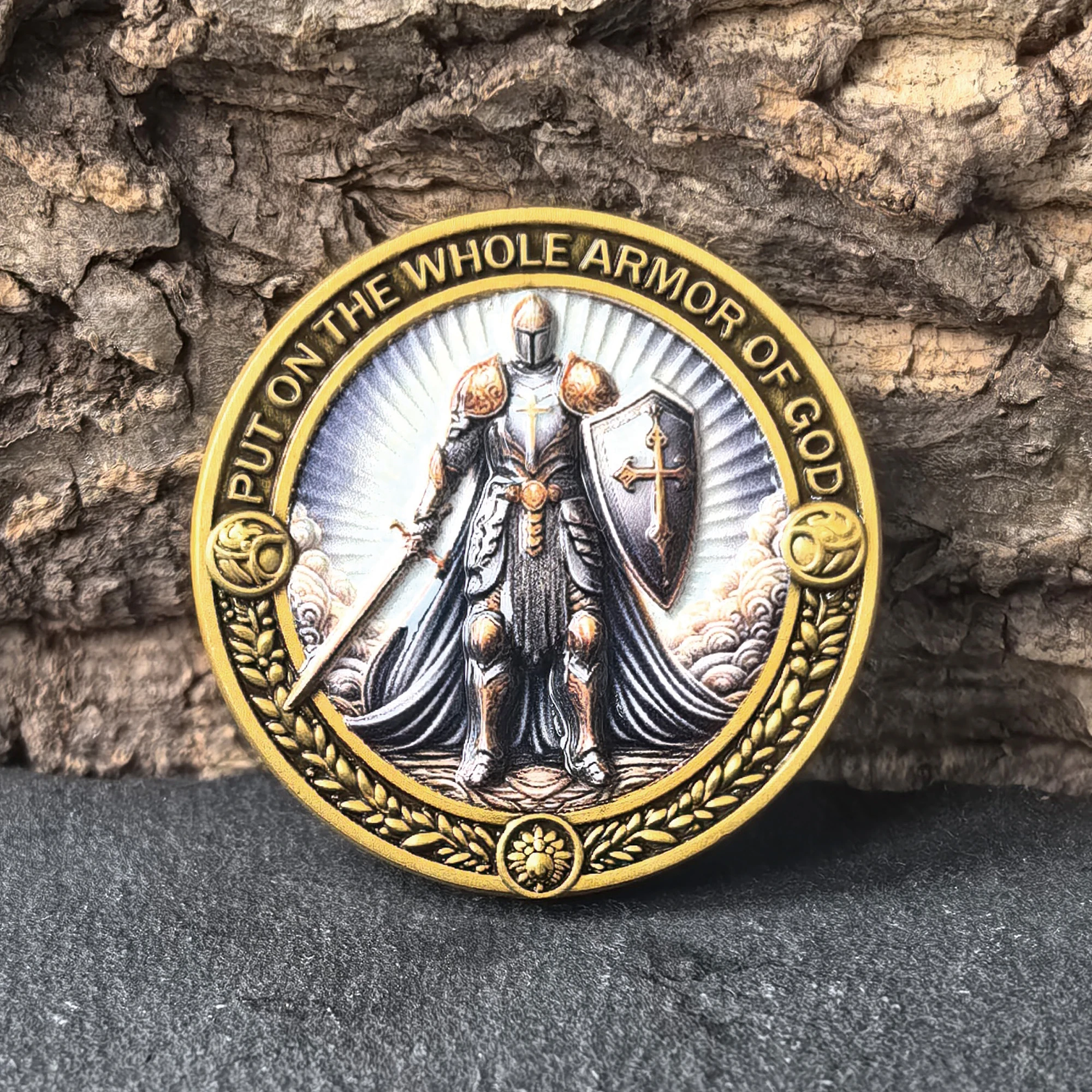 Armor of God Challenge Coin with Ephesians 6:11 Inscription - Ideal for Spiritual Strength and Motivation
