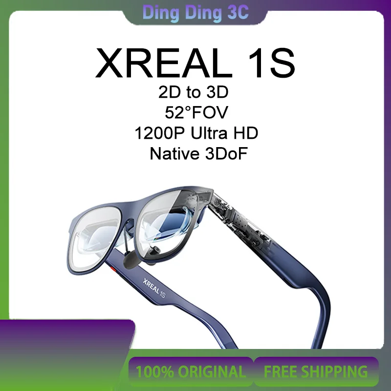 XREAL 1S AR gafas inteligentes 2D a 3D chip X1 autodesarrado pantalla gigante aérea 500 pulgadas 52 ° FOV 3DoF 1200P 1920*1200*2 700nits