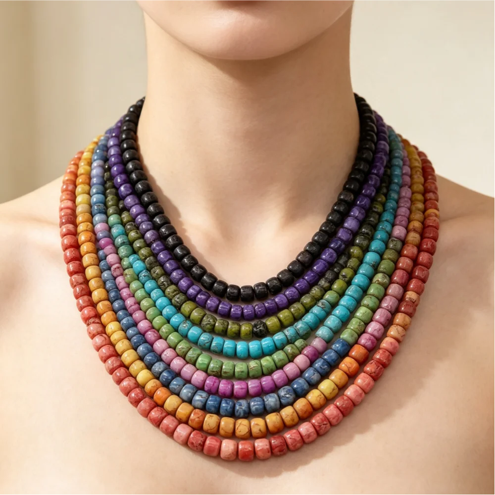Colorful Natural Stone Polished Flat Round Straight Hole Loose Imperial Stone Turquoise Beads DIY Accessories for Necklaces