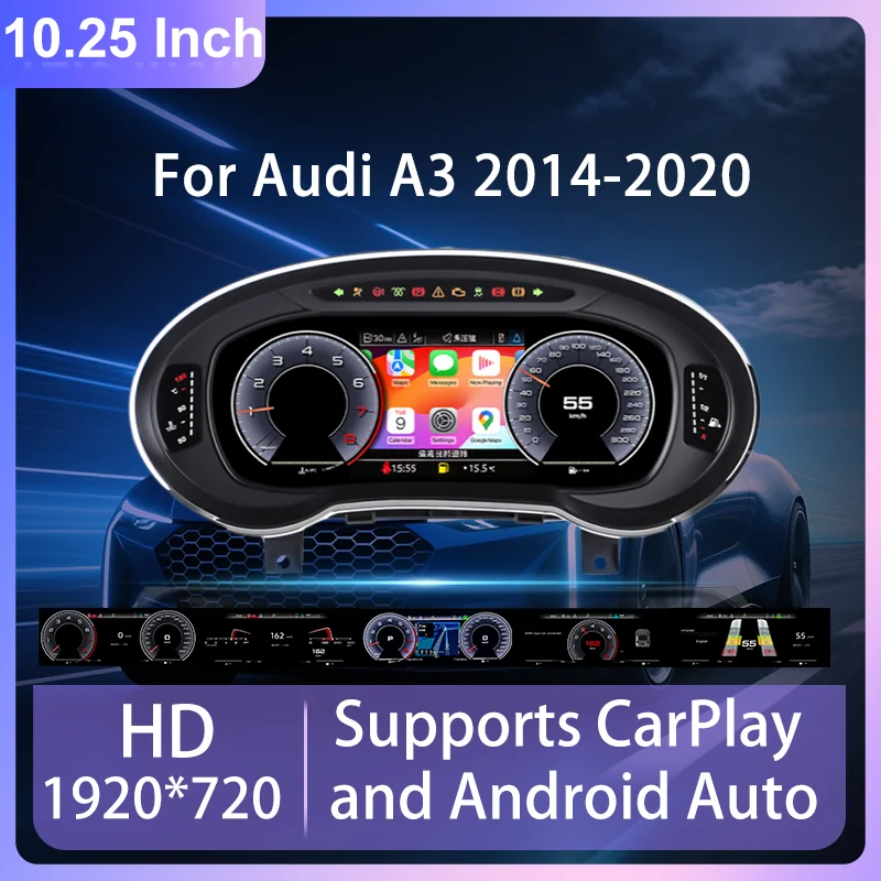 10.25'' LCD Digital Cluster Dashboard For Audi A3 2014-2020 CarPlay Android Auto Speedometer, Dashboard, Gauge, Virtual Cockpit LCD