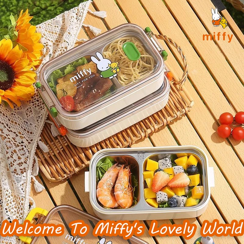 

Kawaii Miffy Ланч-бокс из нержавеющей стали 304, портативный бенто, офисный студенческий ужин, ведро, аксессуары в стиле аниме, идеальный подарок для девочек