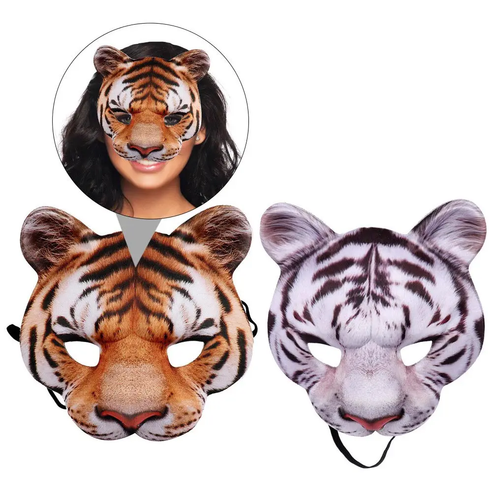 1Set Tiger Mask Halloween Costume Face Cover for Cosplay Party Carnival Unisex Adult Kids Premium Eva Non-Toxic Breathable Scary