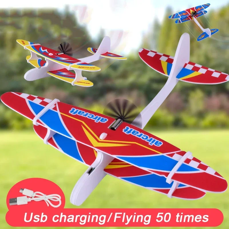 LED Foam Aircraft Toy Hand Throwing Flying Airplane Flight Electric Glider DIY Model Toy for Kids Adult Outdoor Plane Model Toys