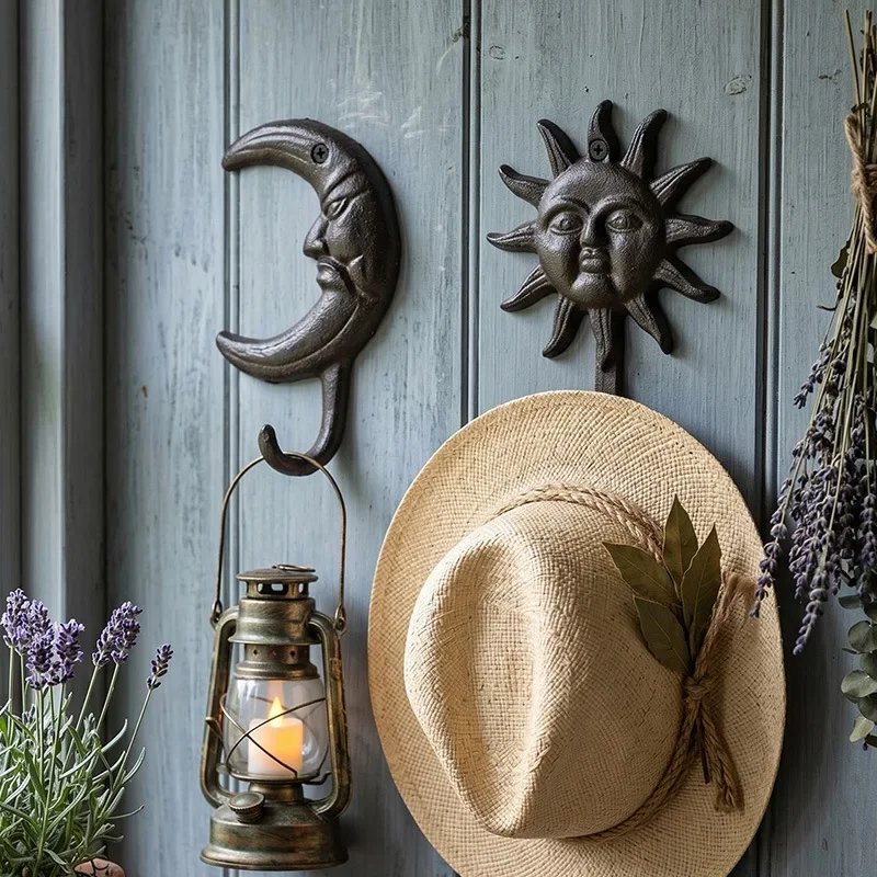 Cast Iron Process Moon Sun Hook Wall Decoration Restaurant Bar Cafe Retro Creativity The Wall Pendant Clothes Decorative Hooks