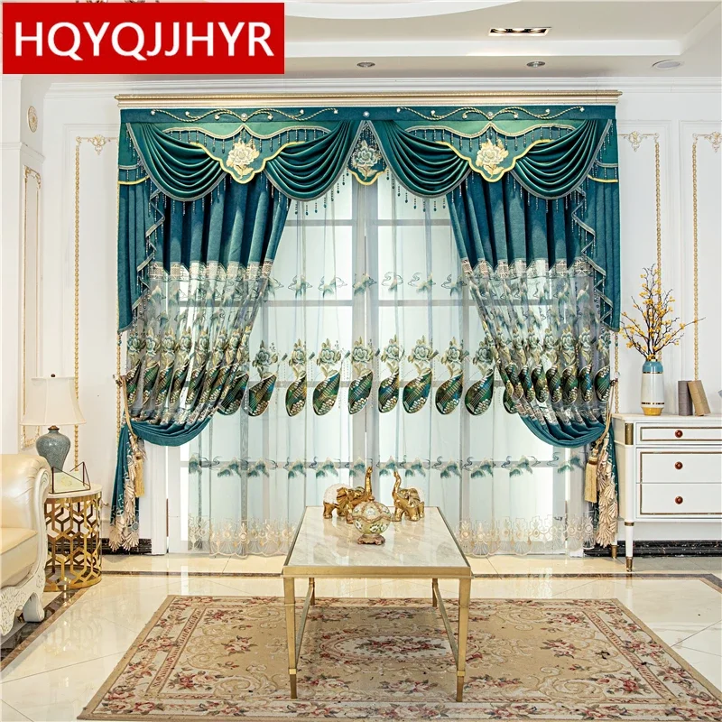 

HQYQJJHYR Embroidered Green Chenille Curtains For Living Room Windows High Quality Embroidered Voile Curtains For Bedroom