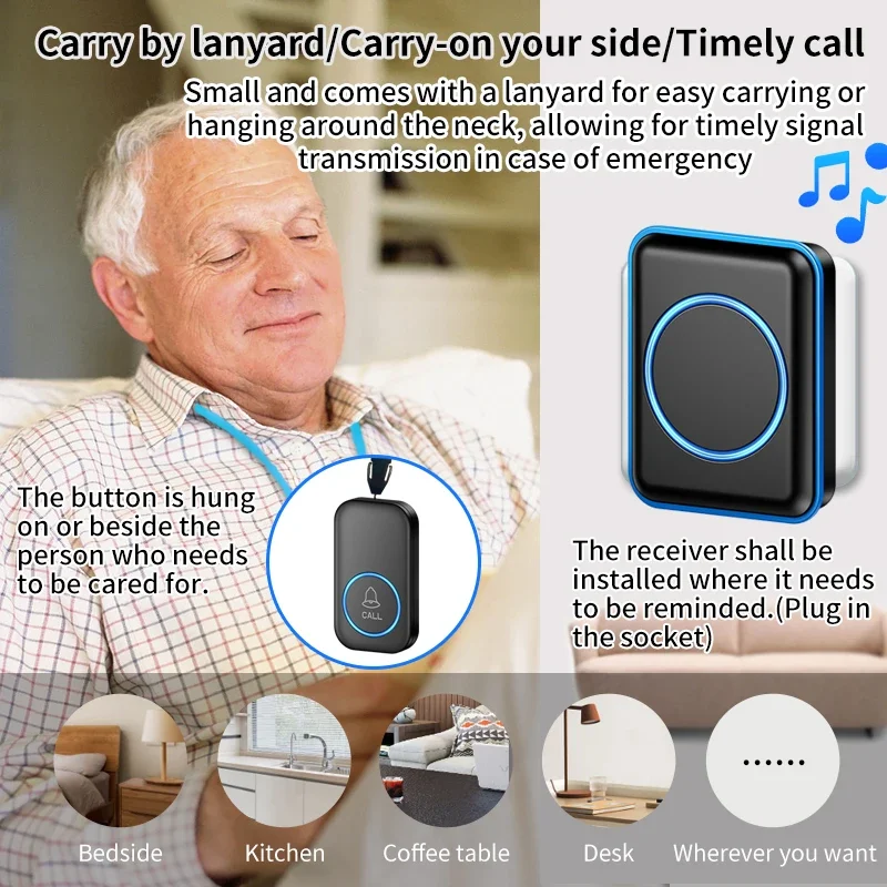 CACAZI SOS Button Wireless Elderly Panic Alarm System Caregiver Pager Nurse Emergency 433mhz Watch Call Senior Old People Sling