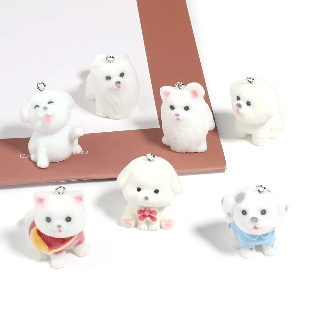 Breloques de chien de flocage 3D pour téléphone, animal de dessin animé mignon, pendentif en résine en peluche, porte-clés, collier, boucle d'oreille, sac, bijoux DlY, 20 pièces