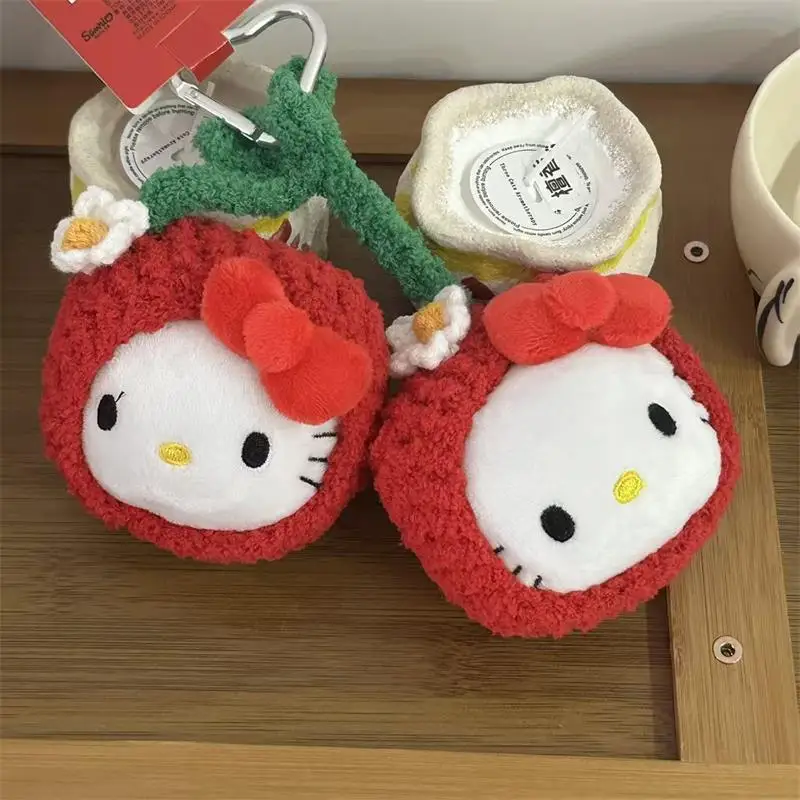 Opaska do włosów z serii Cartoon Kawaii Cherry, Hello Kitty, urocza pluszowa lalka z dużą głową, zawieszka do torebki dla dziewczynek, breloczek do kluczy z owocem, dekoracja, prezent, nowość