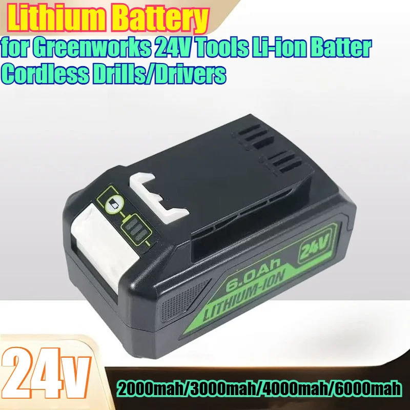 6000mAh 24V Lithium Battery Replacement for Greenworks 24V Tools Li-ion Battery Pack Compatible with 24V Cordless Drills/Drivers