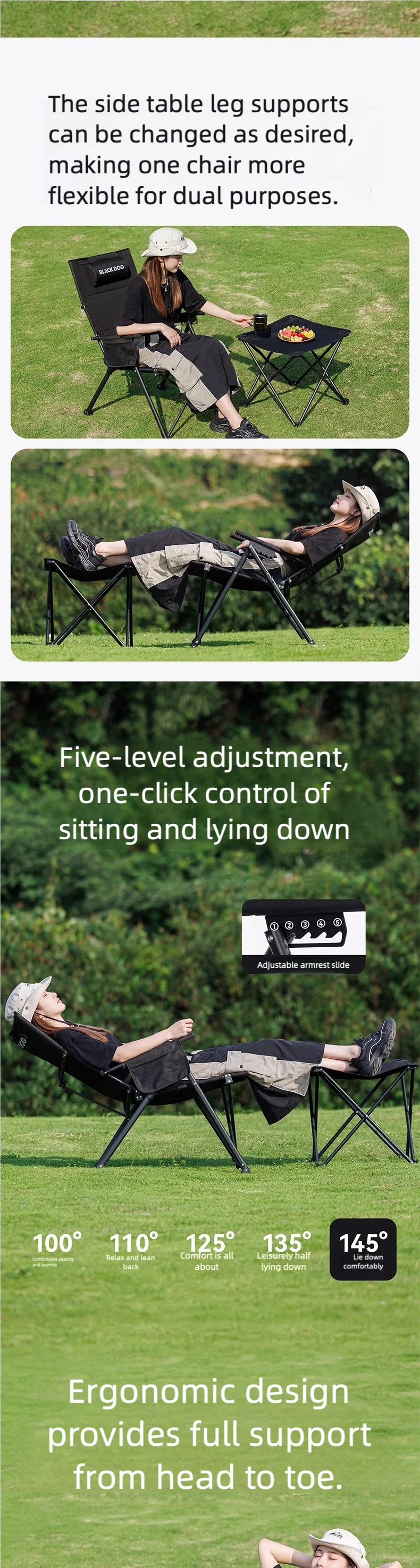 BLACKDOG Modularer Camping-Liegestuhl 5-fach Verstellbarer Klappbarer Relaxsessel Abnehmbarer Fußstütze Outdoor Strand Büro Nickerchen-Stuhl – Detail 3