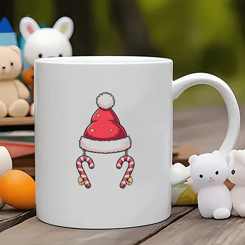 

11oz Christmas Hat Mug Cartoon Christmas Hat Candy Stick Cup 12 Color Painting Christmas Gift Kids Cup Family Office Coffee Cu