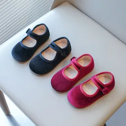 Bow children's single shoes Little girls princess shoes 2-9years old kids velvet shoes flat sole comfortable purple black