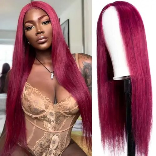 Straight 99J Burgundy Lace Front Wigs Human Hair 13x4 Glueless HD Transparent Red Wig Human Hair Lace front 200% Density Colored