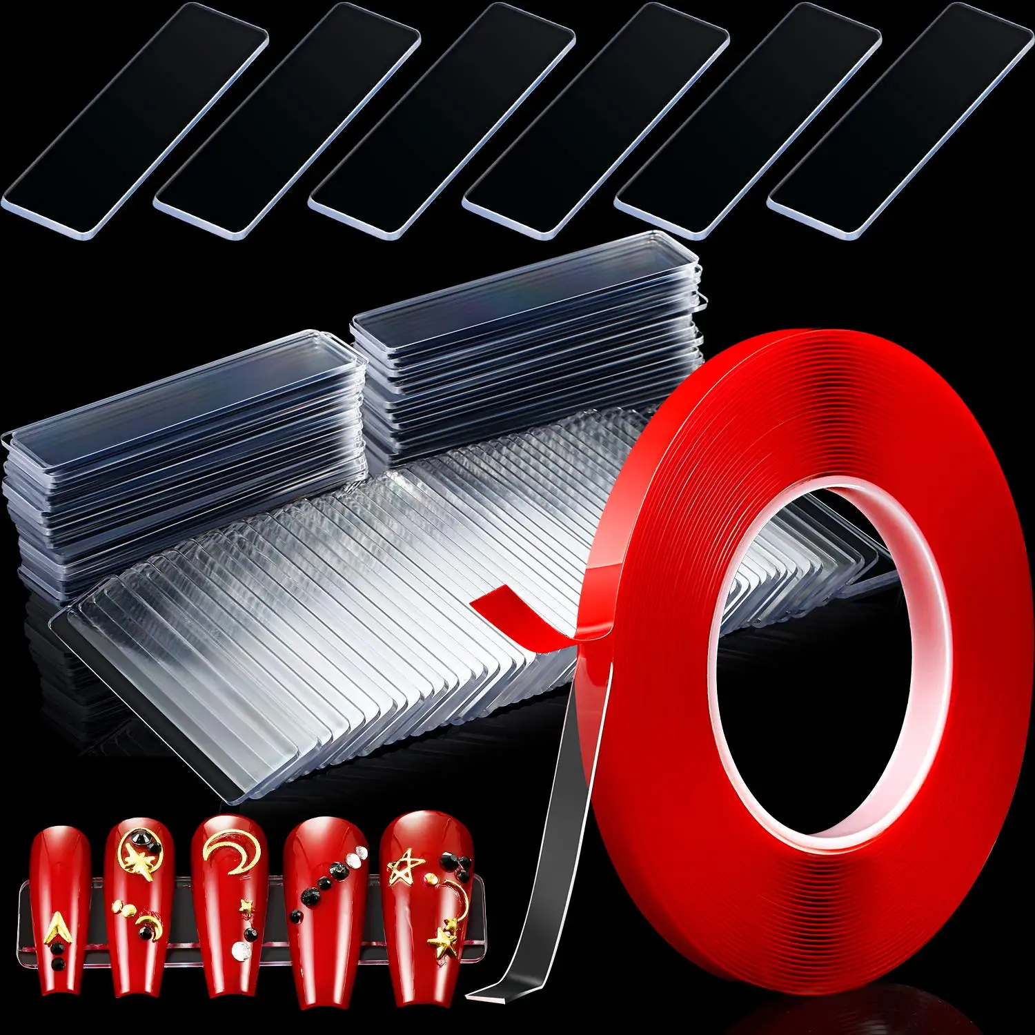 10 M Double Sided Tape Nail Design Practice Holder Removable Mounting Tape 50 Pieces Nail Design Tips Display Stand Holder