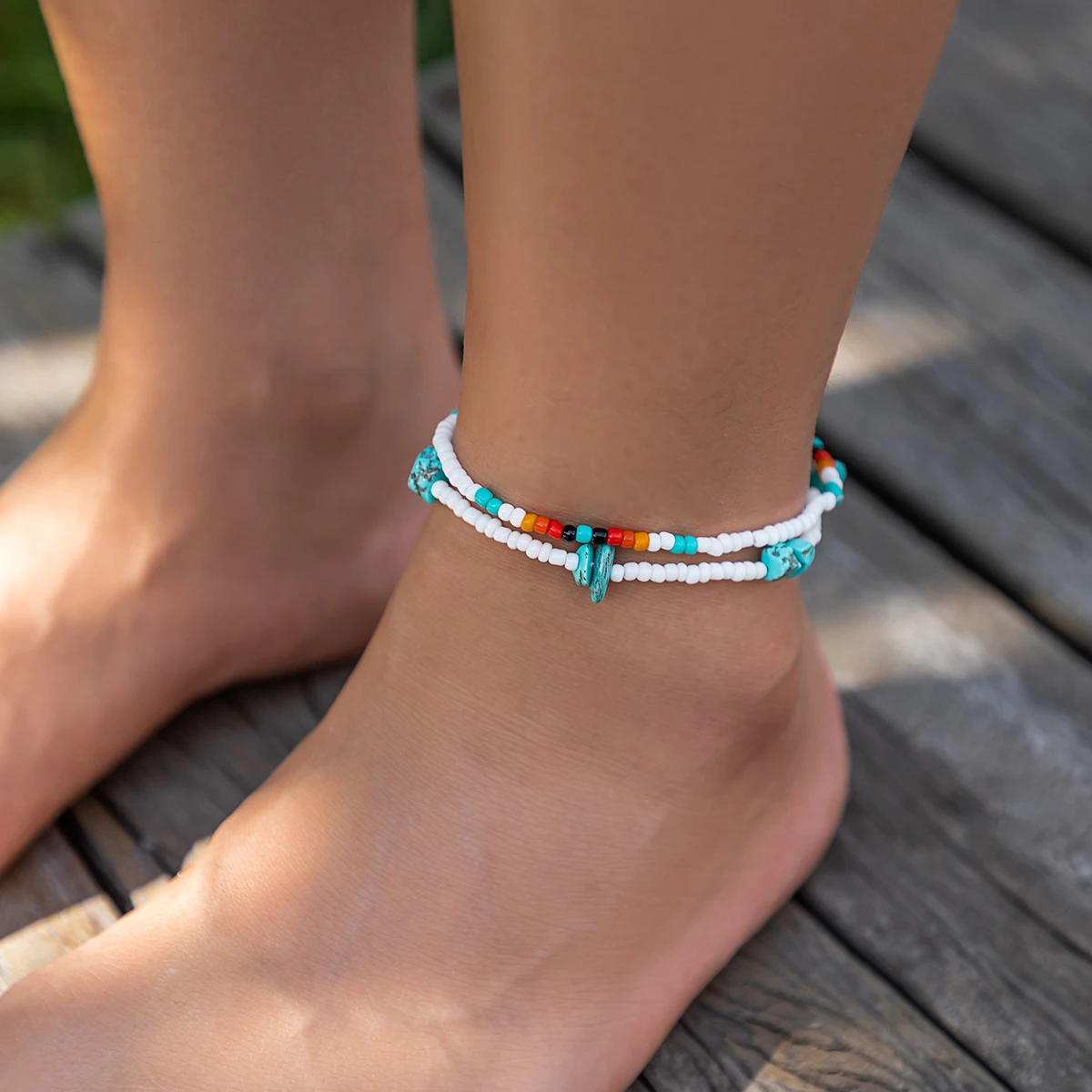 Salircon Bohemian Mischfarbe Reis perle Perlen Knöchel kette trend ige geometrische Naturstein Fußkettchen zu Fuß Sommer Strands chmuck