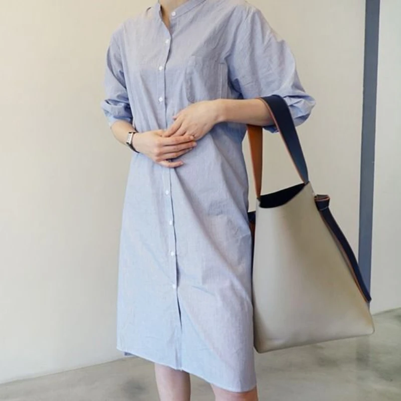 

Plus Size 2024 Summer New Style Plus Size Stand Collar Loose Fit Artistic Short Sleeves Women's Clothing Plus Size Dress