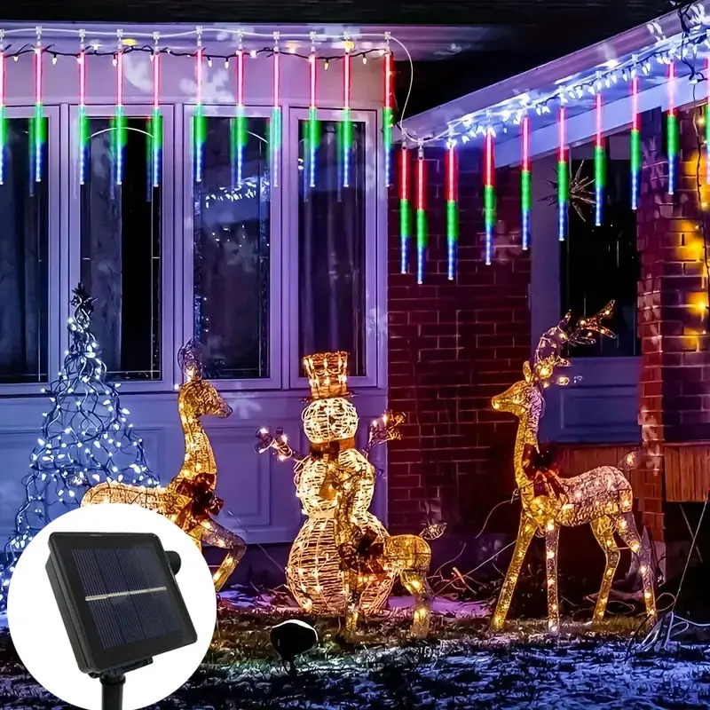 

Solar LED Meteor Shower Rain Lights Waterproof Falling Raindrop Fairy String Light Christmas Holiday Party Patio Decor 30CM 50CM
