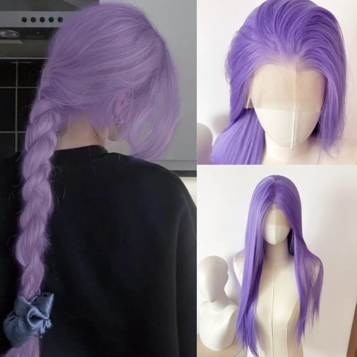 

Lavender Purple Lace Front Wigs Long Straight 26 Inches Heat Resistant Light Pruple 13*4 Synthetic Lace Front Wig Cosplay Daily