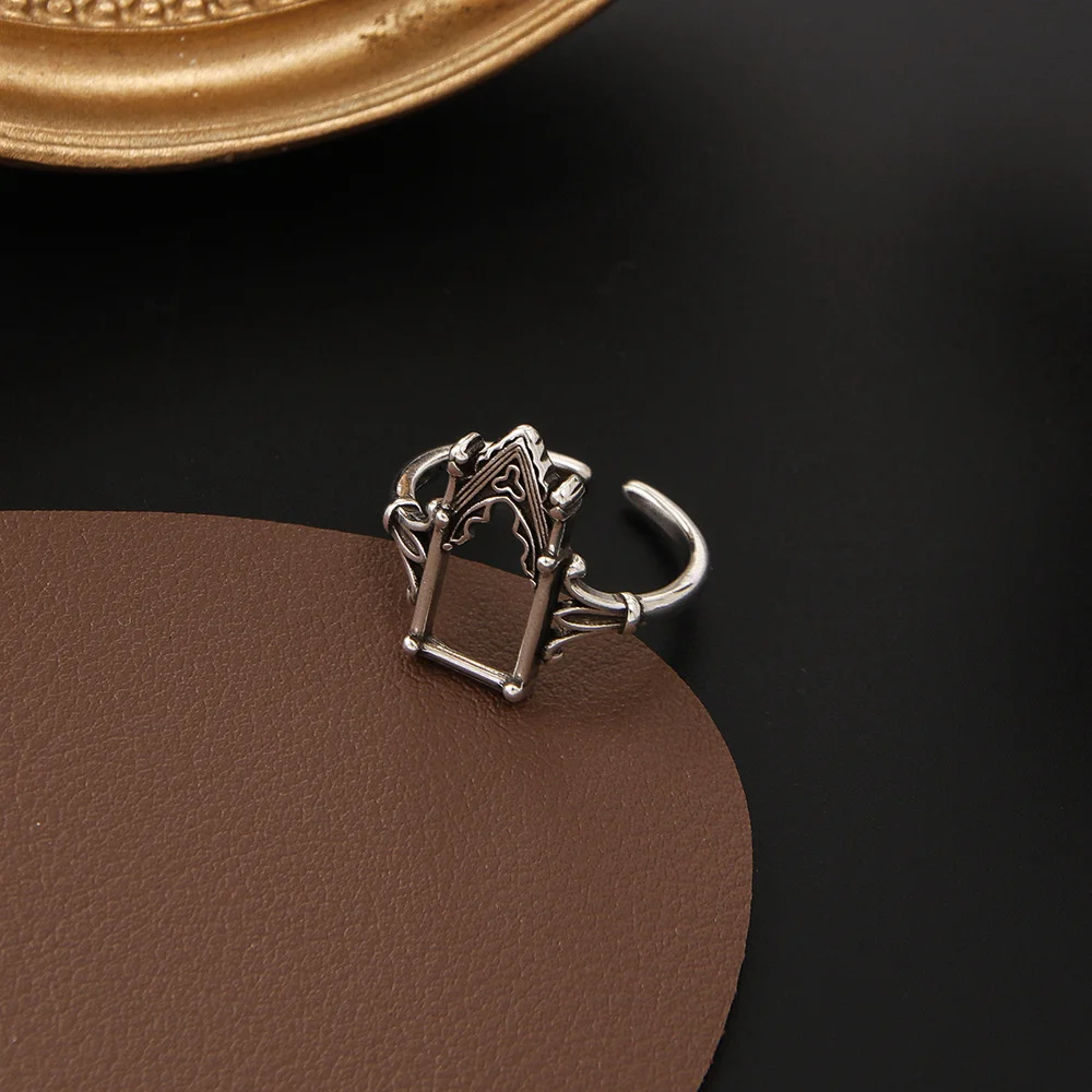 2023 New Vintage Castle Door Ring For Women Fashion Silver Color Goth Jewelry Heart Zircon Poker Rose Open Ring Trend Couple Gif