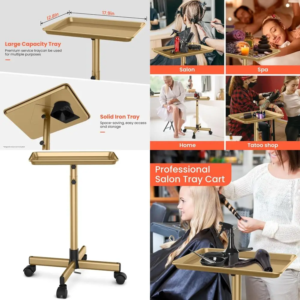 

Adjustable Height Rolling Tray Trolley for Hair, Tattoo, and Clinic Use - Premium Storage Solution