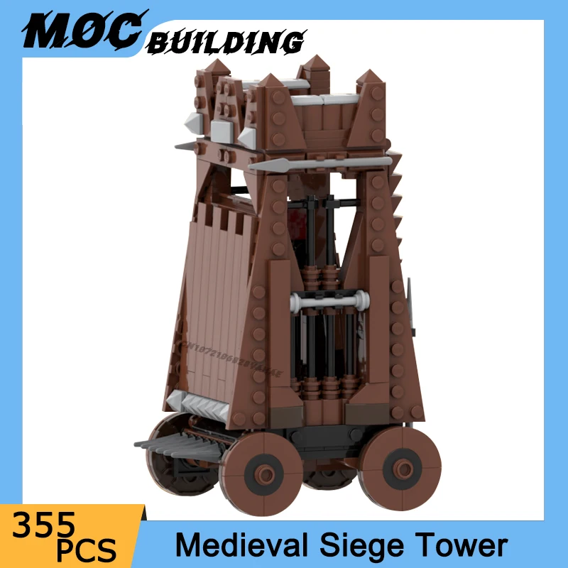 Medieval Military Weapon Siege Tower Model MOC Building Blocks Castle Soldier Defense Vehicle DIY Assembly Bricks Toy Ideas Gift