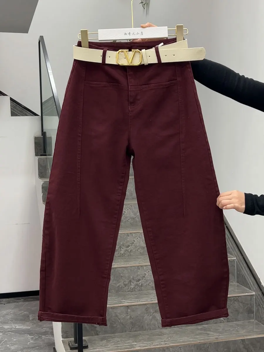 

Loose Casual Candy Color Knife Jeans High Waist Zipper Fly Straight Leg Ladies Casual Pants Comfortable Breathable