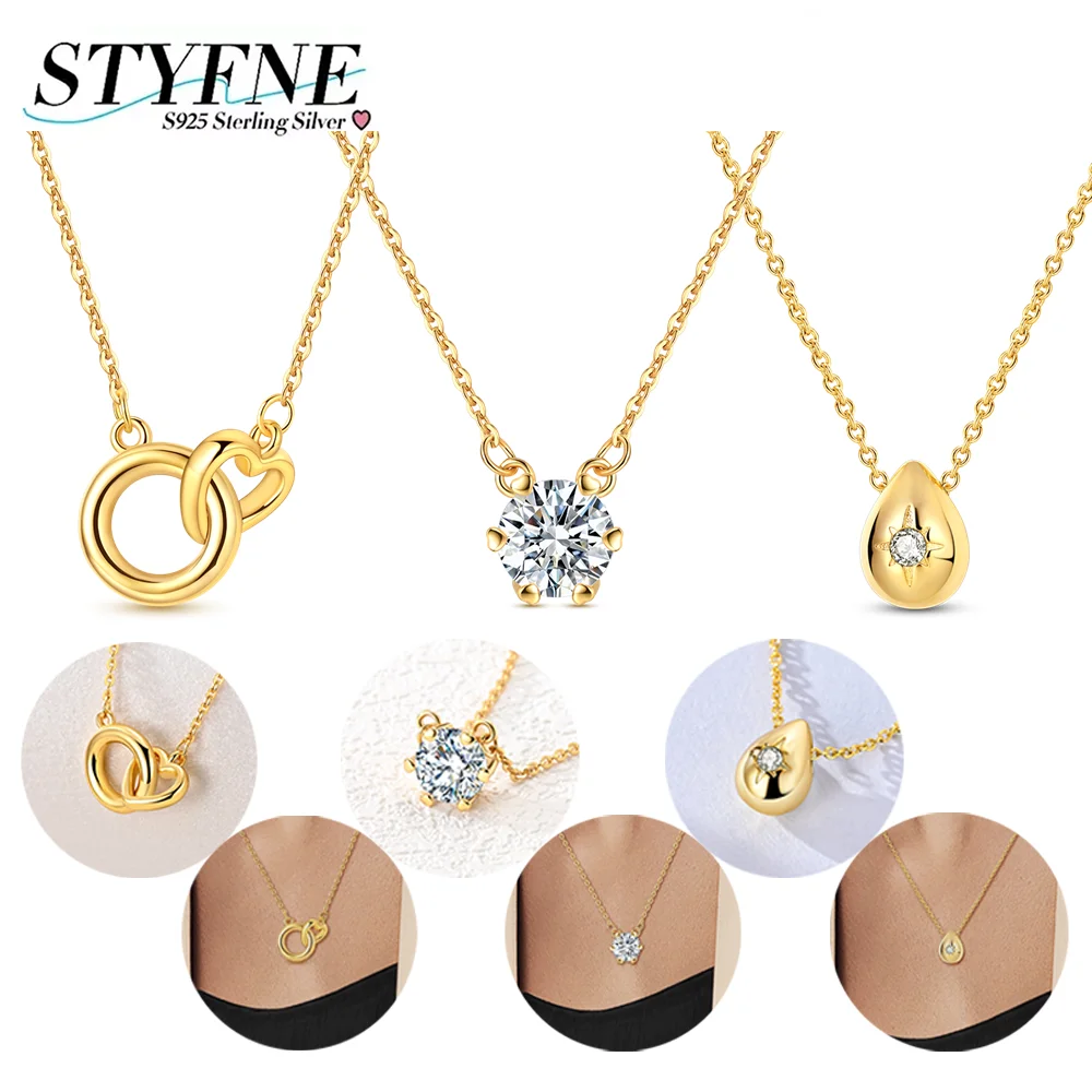 

Ожерелья из серебра 925 пробы, золото с цирконом, каплевидный круг, сердце, подходит для повседневного ношения, вечеринки, модные ювелирные изделия, подарки для женщин