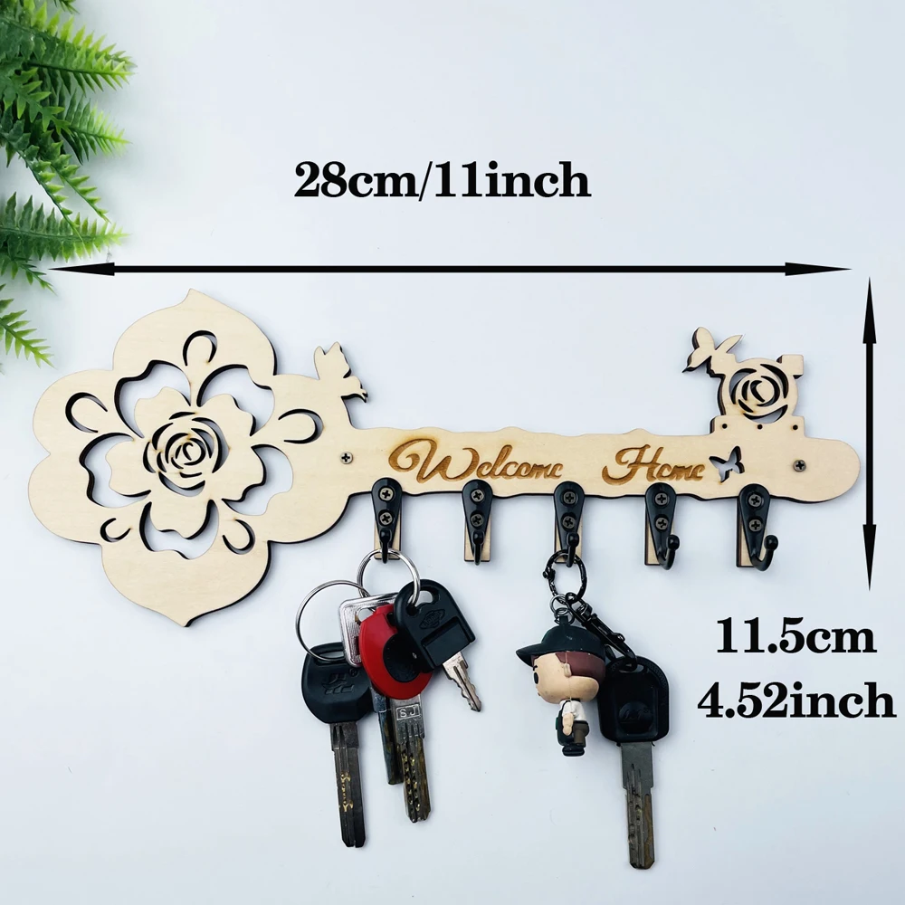 1pc Key Holder Wall Mounted,Wooden Decorative Key Wall Hooks, Black Metal Key Holder For Entryway Doorway Hallway