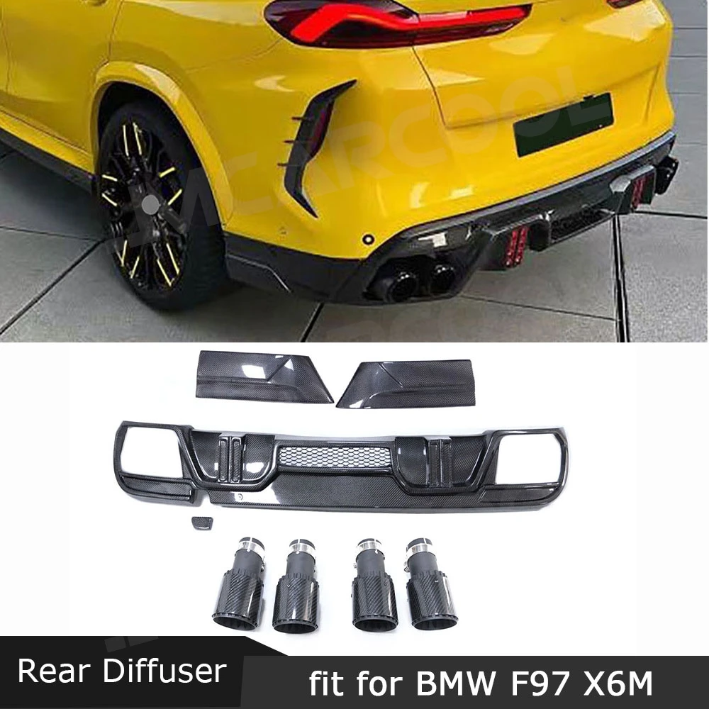 

JMCARCOOL Carbon Fiber Rear Diffuser Exhaust Tips Bumper Extension Lip Spoiler Splitter for BMW F96 X6M 2019-2022 Car Body Kit