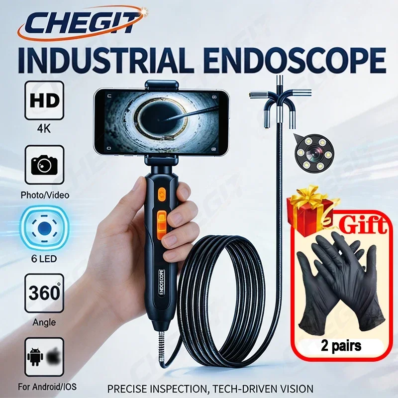 

360° Type-C Articulating 4K UHD Endoscope Camera Borescope Car Inspection Industrial Endoscope For IOS Android Auto Repair