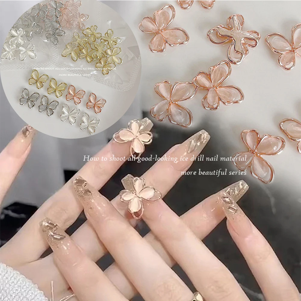 

10Pcs 3D Opal Alloy Butterfly Nail Art Jewelry Charms Rose Gold/Silver/Gray Crystal Rhinestones 13x14mm Nail Parts Accessories