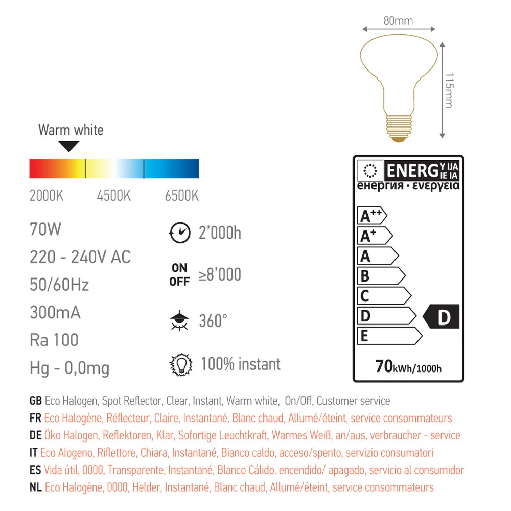 10 pk Eco Reflektor R80 42w 70w E27 วอร์มไวท์