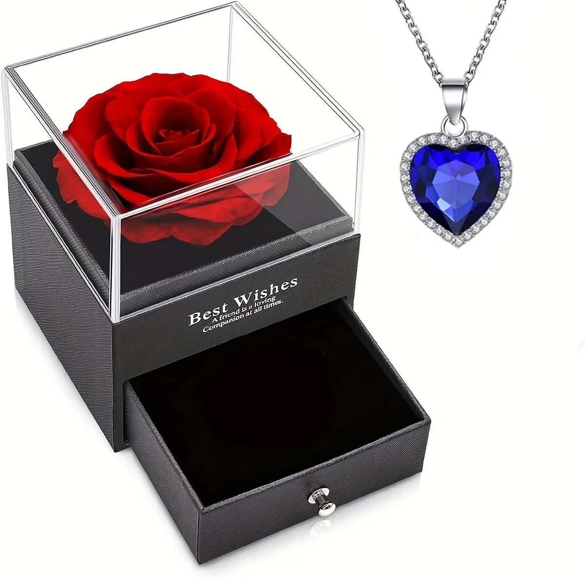 Gift for Girls Women Mother Eternal Rose Gift Box Heart Necklace Love You To The Moon and Back Jewelry Box for Wedding Christmas