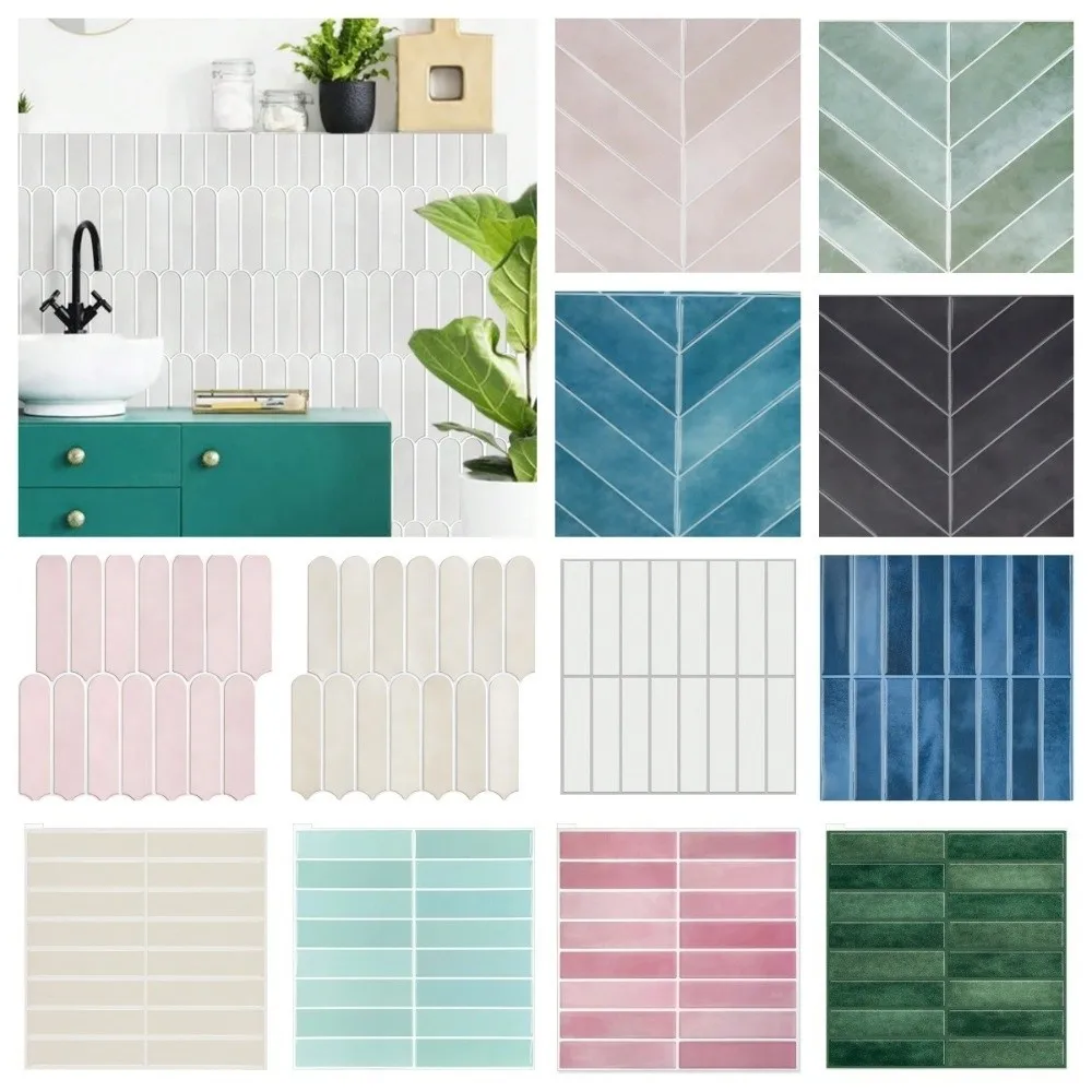 Modern Self Adhesive Tile Sticker 2D Print PVC Wall Decal Oil Proof Water Proof Vinyl Sheet For Kitchen