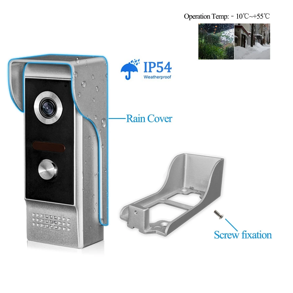 7 Inch Wired Video Doorbell Intercom 800TVL Waterproof Outdoor HD Camera IP55 Doorphone Interphone Systems for Home Apartment