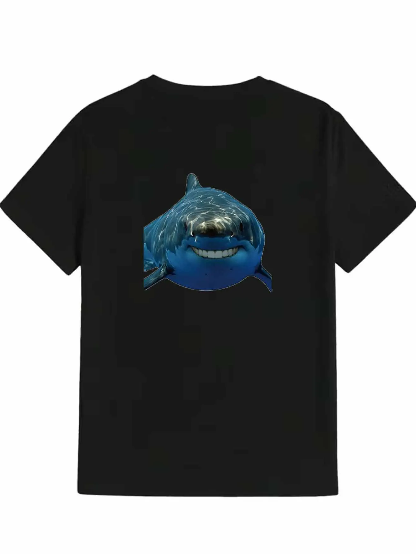 Fun Shark Tooth Printed T-shirt Humorous Women's Comfortable Home Clothes Round Neck Unisex Daily Wear for Couples