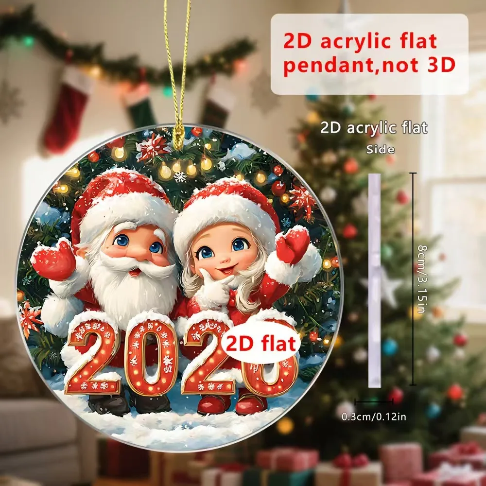 2 قطعة 2026 عيد الميلاد 2d شقة الاكريليك قلادة عيد الميلاد المعلقات الزخرفية كلوز و مزلقة عطلة المعلقات شجرة عيد الميلاد ديكور #4