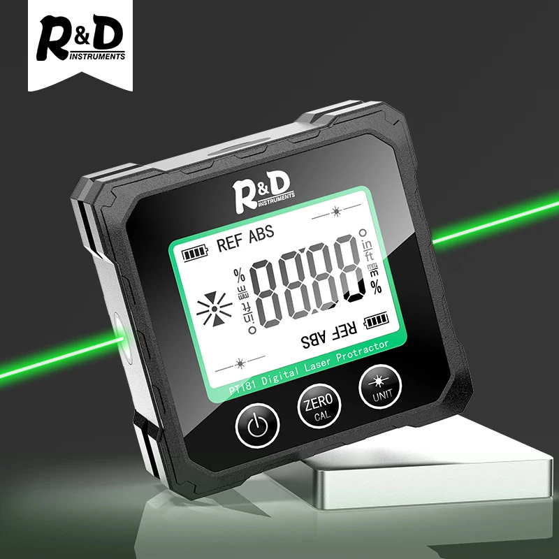 

R&D PT181 Digital Protractor Green Laser Angle Measure Inclinometer 5 side Magnetic Level Box Type-C Charging Angle meter