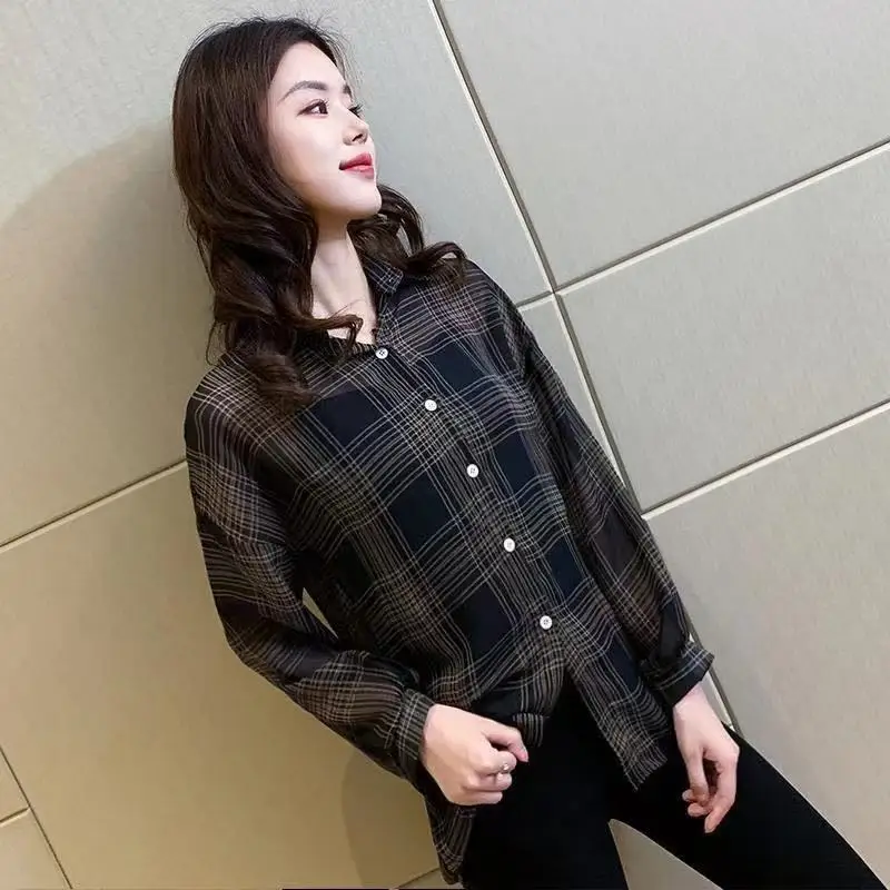 

Spring 2023 Women's Cheered irts Vintage Hong Kong Sle Chiffon Blouse Korean Commute Sle Long Sve Regular Fit irt