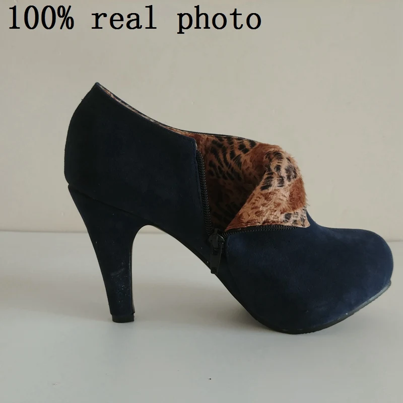 REAVE CAT Big size 32-45 Faux suede Women ankle boots Autumn Spring shoes 10cm heel Black Apricot Blue QL4259